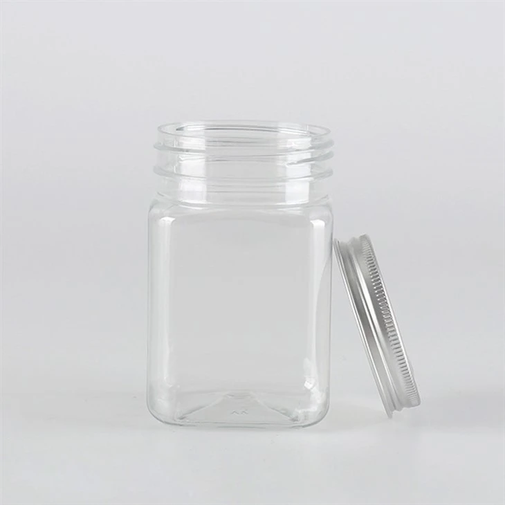 Plastic Square Clear Jars With Metal Lids 500ml