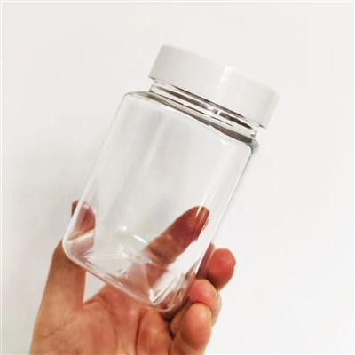 Frascos cuadrados de plástico de 350 ml con tapas blancas